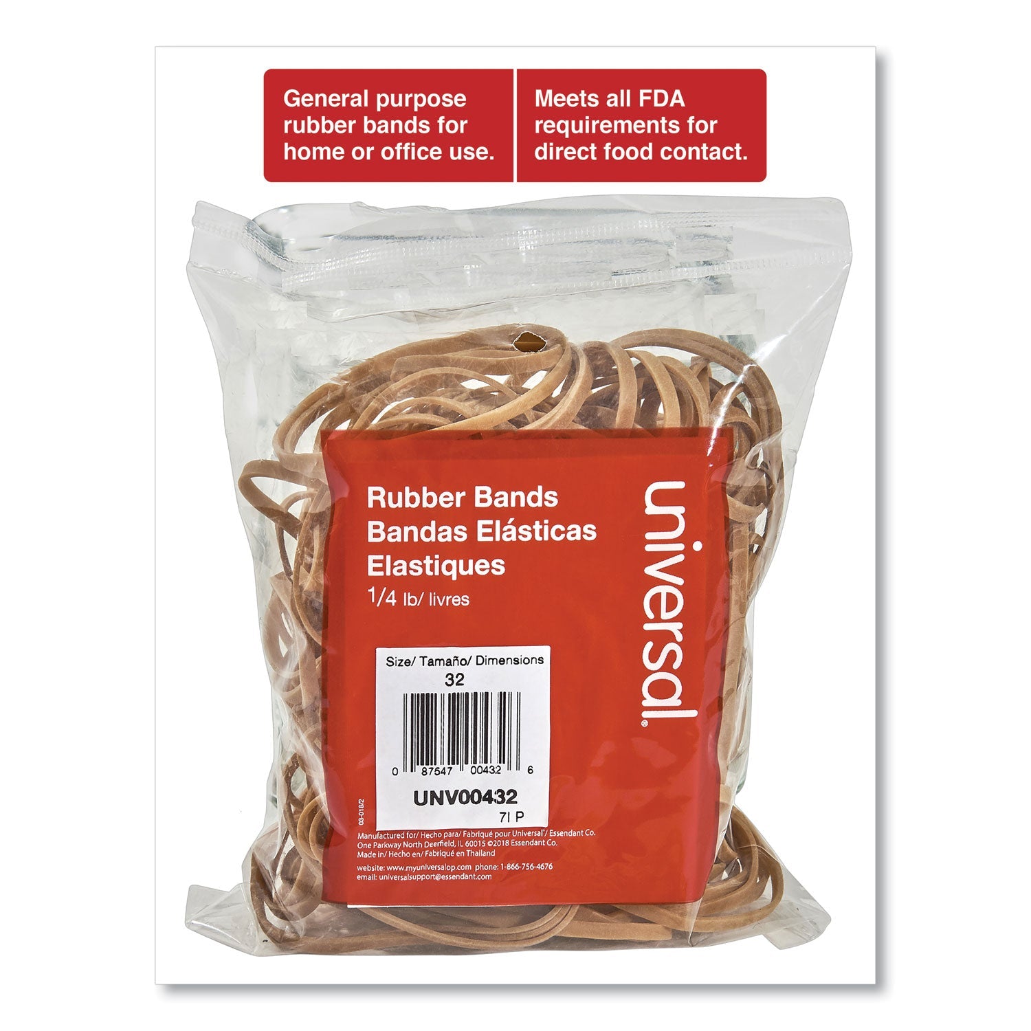 Universal Rubber Bands, Size 32, 0.04" Gauge, Beige, 4 oz Box, 205/Pack
