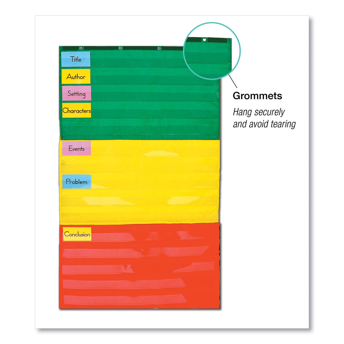 Carson-Dellosa Education Adjustable Tri-Section Pocket Chart, 15 Pockets, Guide, 33.75 x 55.5, Red/Green/Yellow