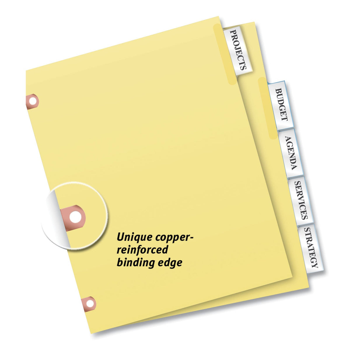 Avery Insertable Big Tab Dividers, 5-Tab, Single-Sided Copper Edge Reinforcing, 11 x 8.5, Buff, Clear Tabs, 1 Set