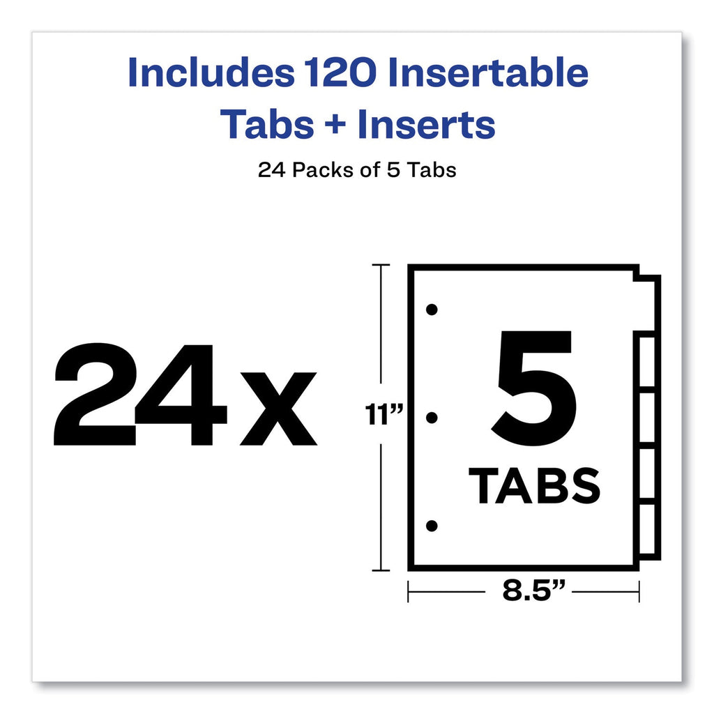 Avery Insertable Big Tab Dividers, 5-Tab, Double-Sided Gold Edge Reinforcing, 11 x 8.5, Buff, Clear Tabs, 24 Sets