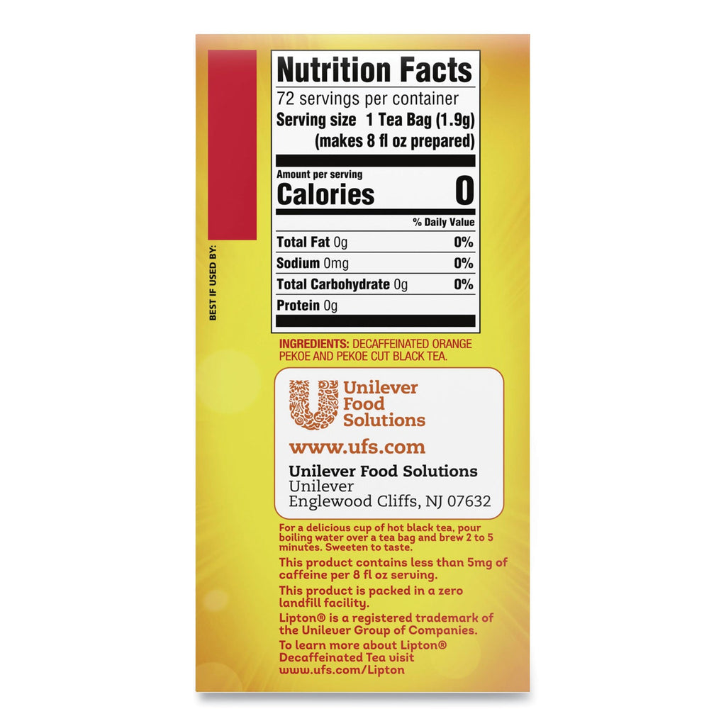 Lipton Tea Bags, Decaffeinated, 72/Box
