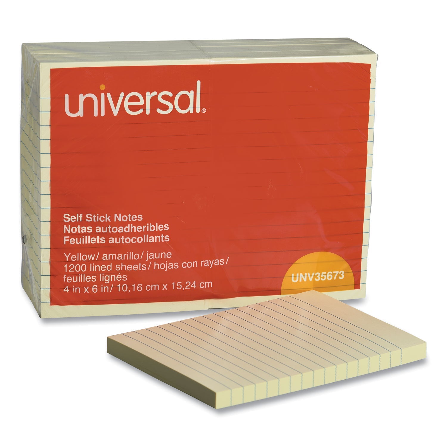Universal Self-Stick Note Pads, Note Ruled, 4" x 6", Yellow, 100 Sheets/Pad, 12 Pads/Pack
