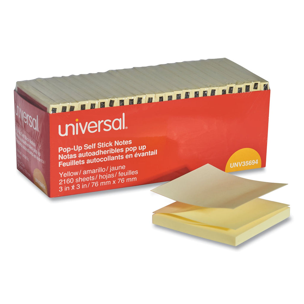 Universal Fan-Folded Self-Stick Pop-Up Note Pads Cabinet Pack, 3" x 3", Yellow, 90 Sheets/Pad, 24 Pads/Pack