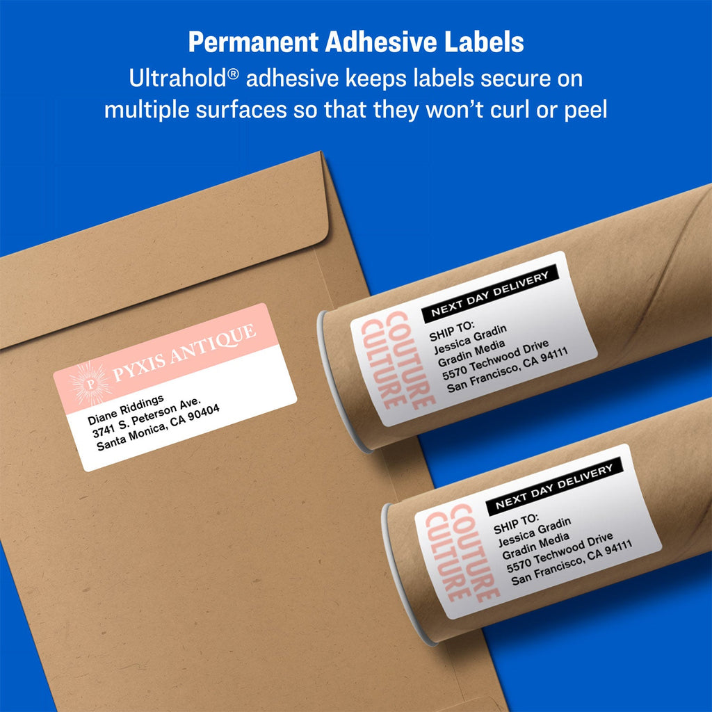 Avery Shipping Labels w/ TrueBlock Technology, Laser Printers, 2 x 4, White, 10/Sheet, 25 Sheets/Pack