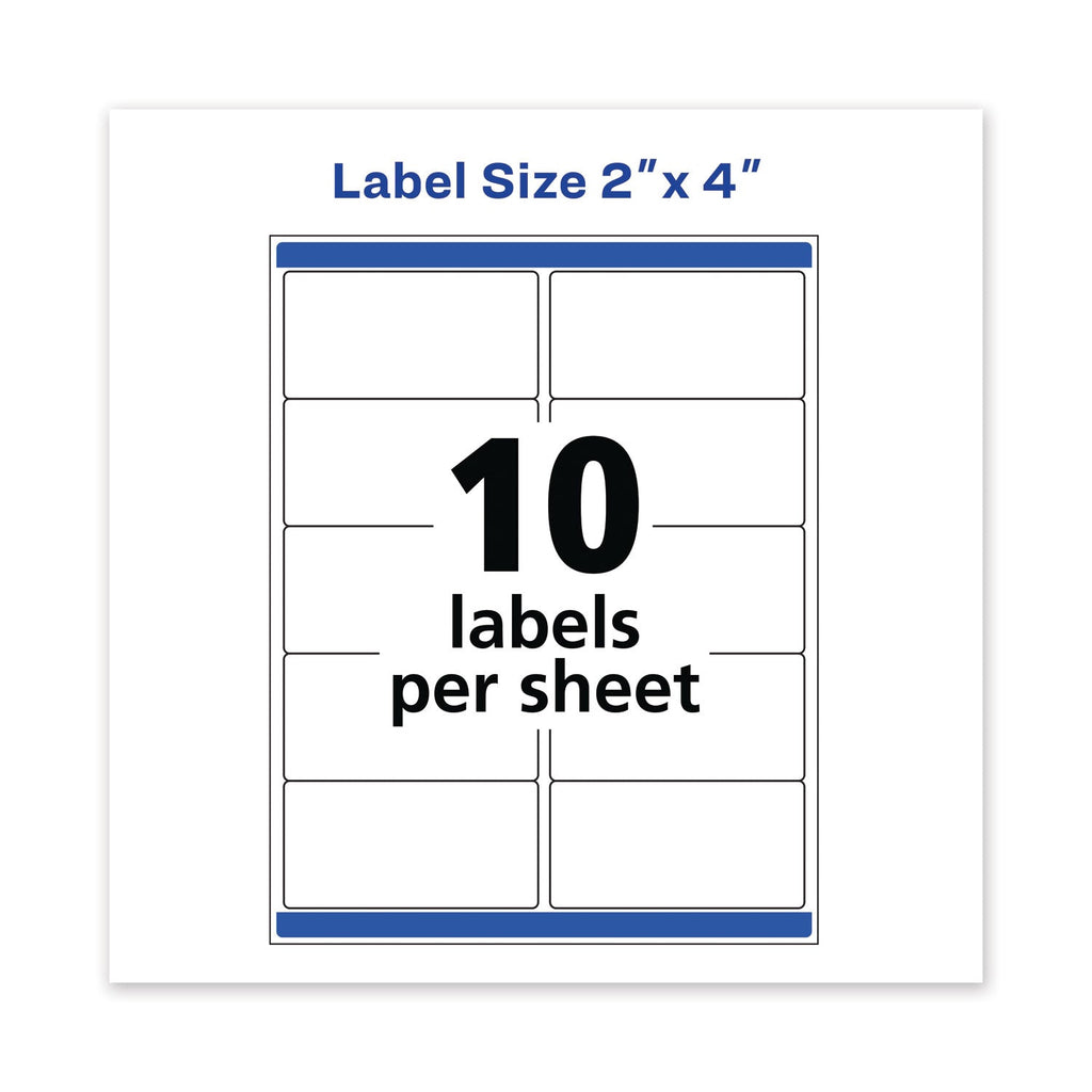 Avery Waterproof Shipping Labels with TrueBlock and Sure Feed, Laser Printers, 2 x 4, White, 10/Sheet, 500 Sheets/Box