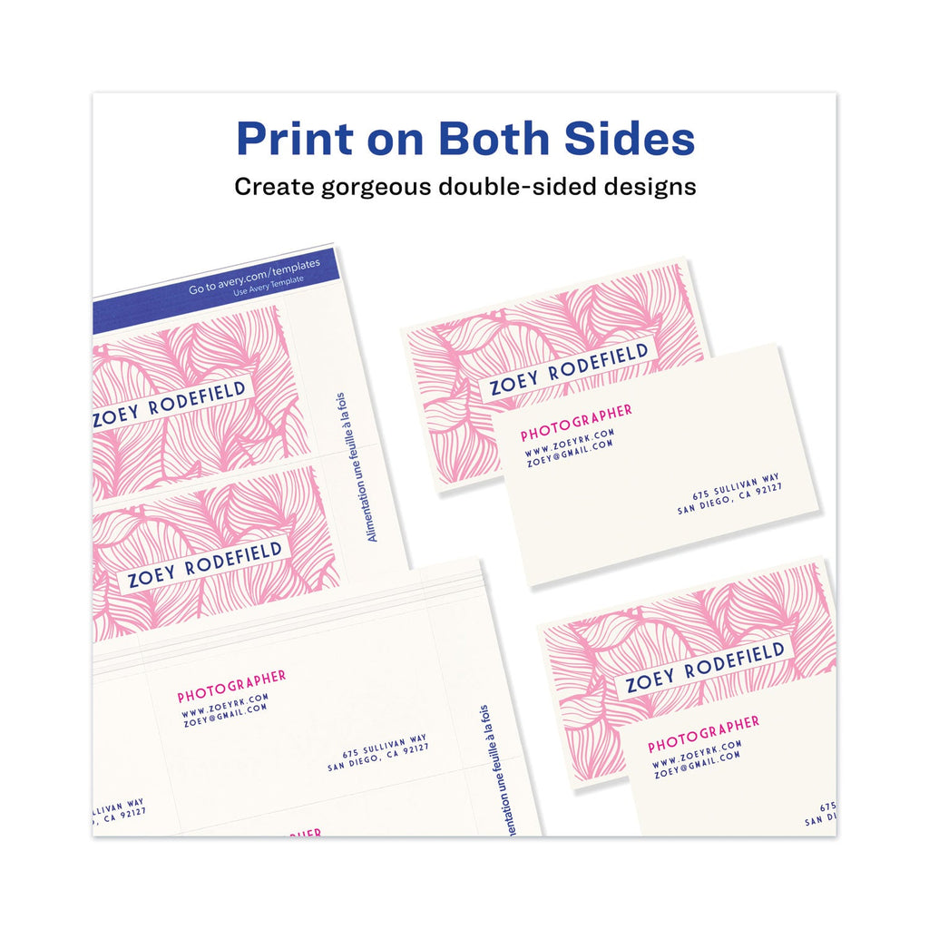 Avery Printable Microperforated Business Cards w/Sure Feed Technology, Laser, 2 x 3.5, White, 2,500 Cards, 10/Sheet, 250 Sheets/Box