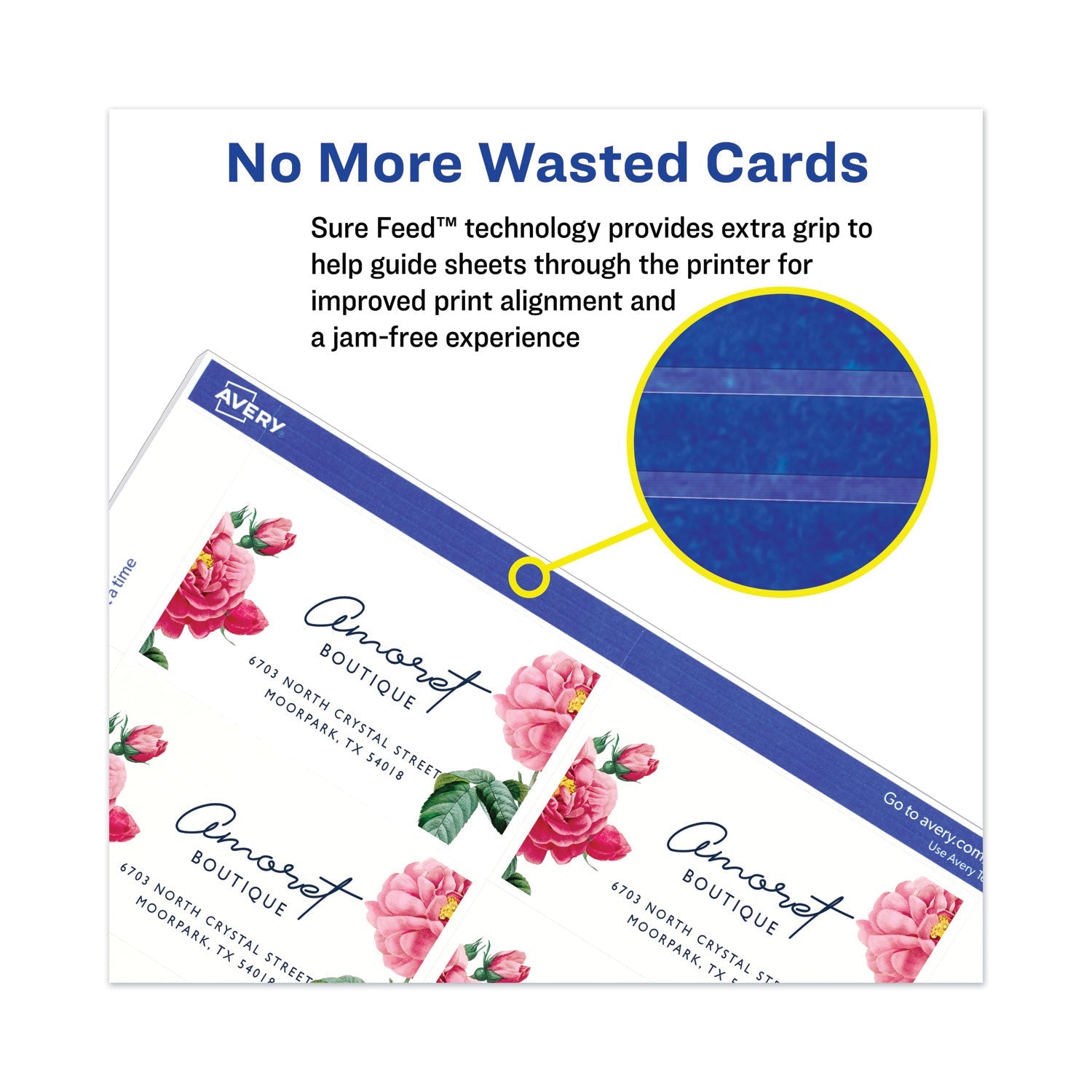 Avery Printable Microperforated Business Cards w/Sure Feed Technology, Laser, 2 x 3.5, White, 2,500 Cards, 10/Sheet, 250 Sheets/Box