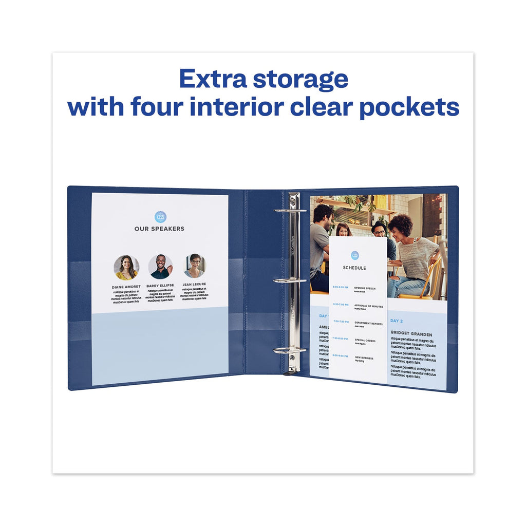 Avery Heavy-Duty View Binder with DuraHinge and One Touch EZD Rings, 3 Rings, 1.5" Capacity, 11 x 8.5, Navy Blue