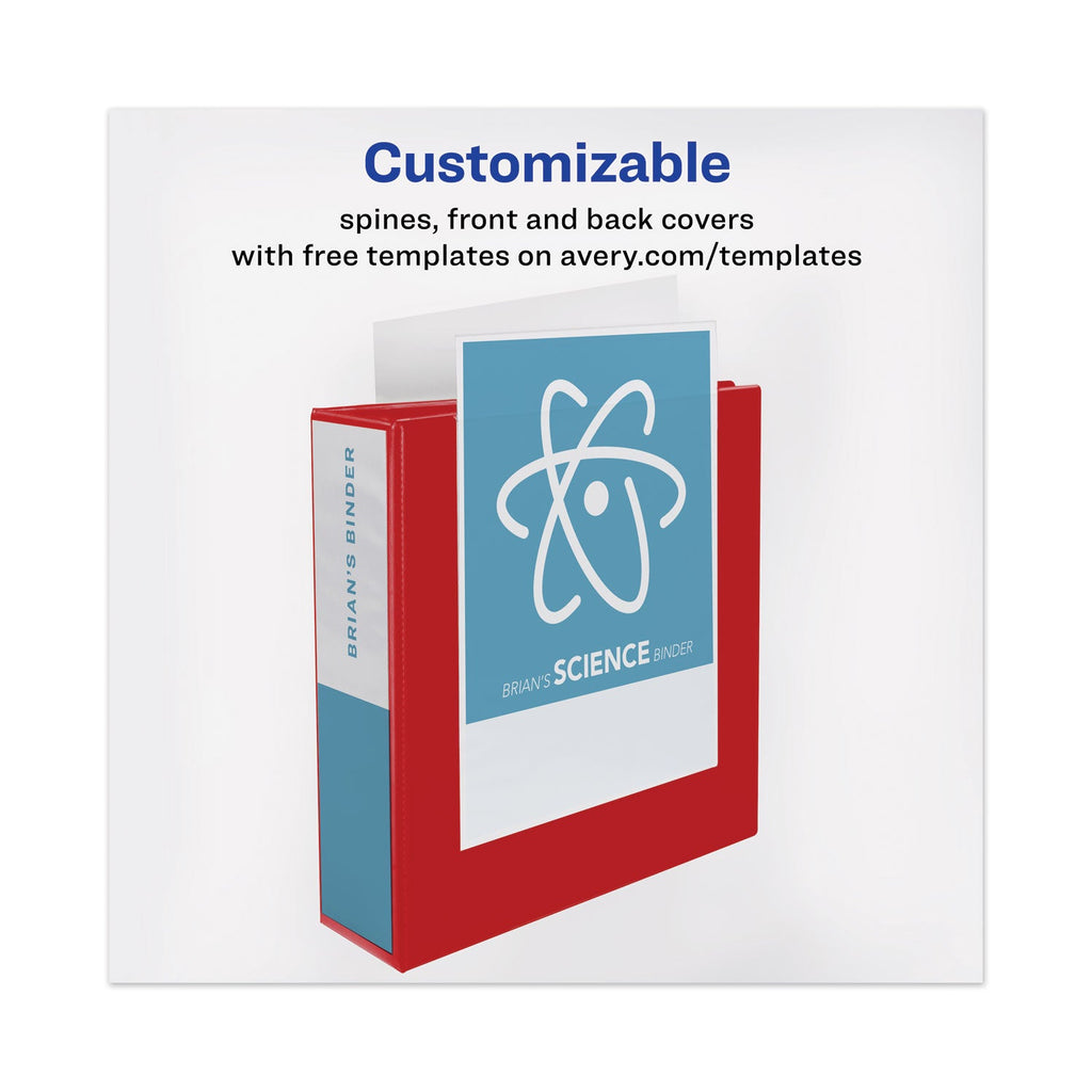 Avery Heavy-Duty View Binder with DuraHinge and One Touch EZD Rings, 3 Rings, 2" Capacity, 11 x 8.5, Red