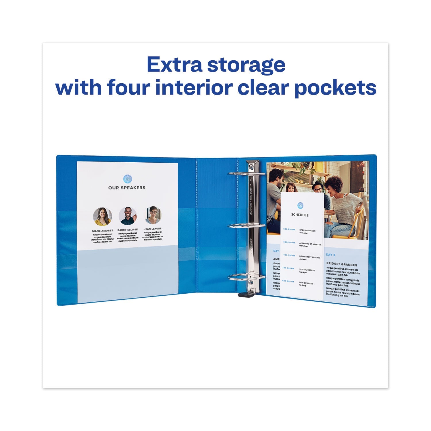 Avery Heavy-Duty View Binder with DuraHinge and Locking One Touch EZD Rings, 3 Rings, 3" Capacity, 11 x 8.5, Pacific Blue