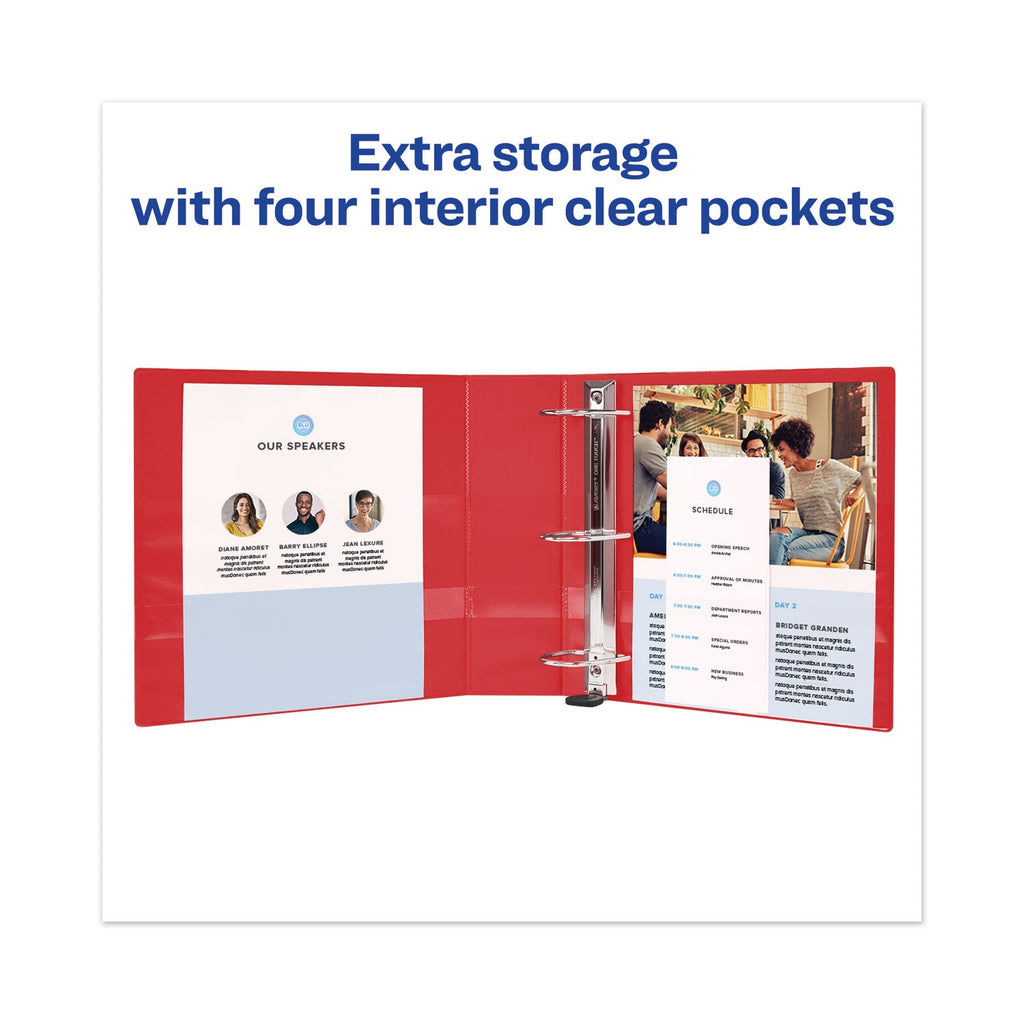 Avery Heavy-Duty View Binder with DuraHinge and Locking One Touch EZD Rings, 3 Rings, 5" Capacity, 11 x 8.5, Red