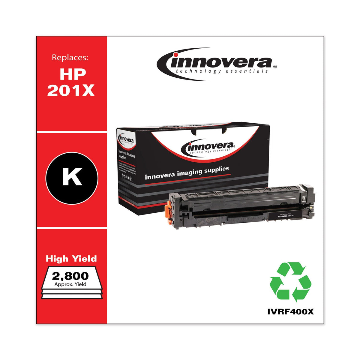 Innovera Remanufactured Black High-Yield Toner, Replacement for 201X (CF400X), 2,800 Page-Yield
