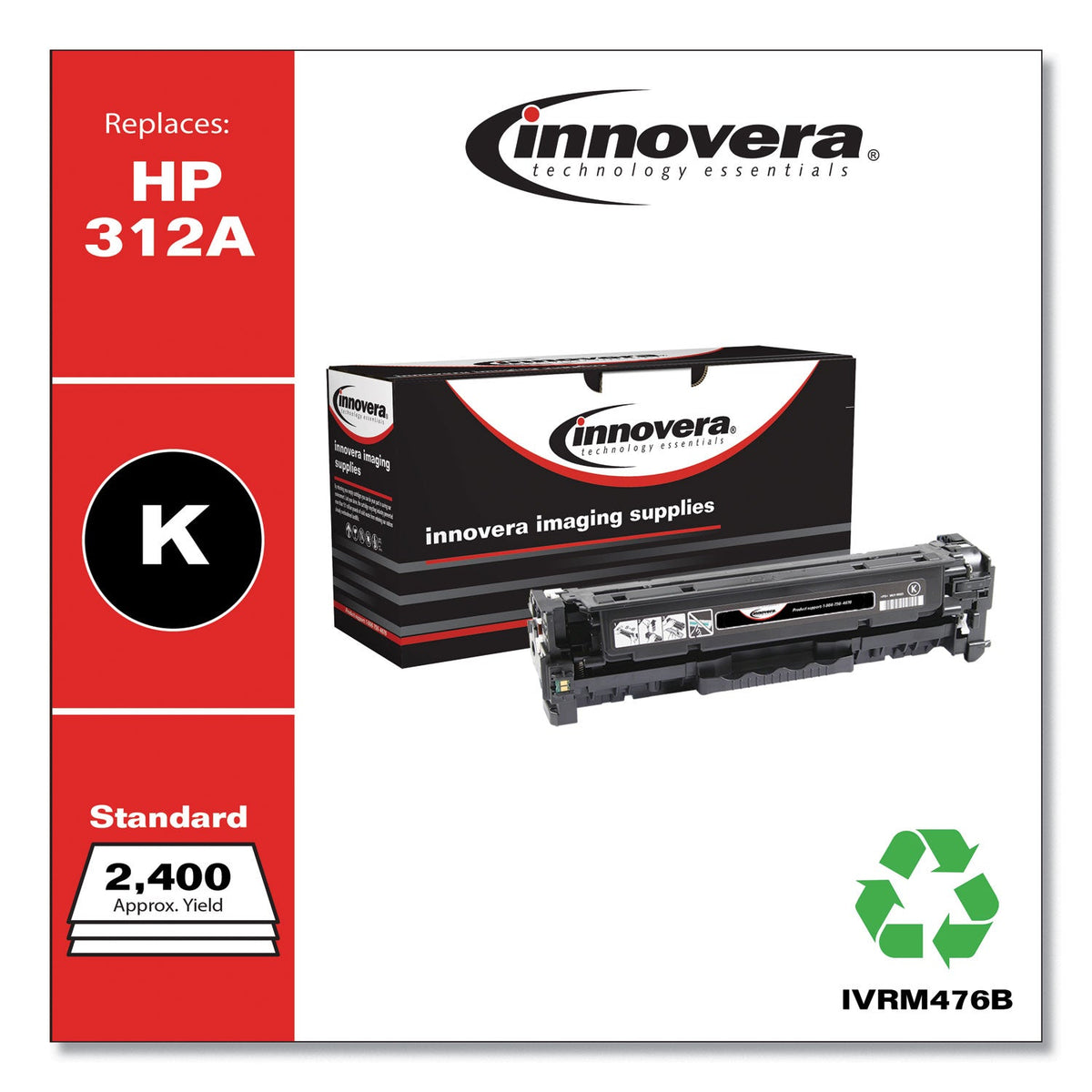 Innovera Remanufactured Black Toner, Replacement for 312A (CF380A), 2,400 Page-Yield
