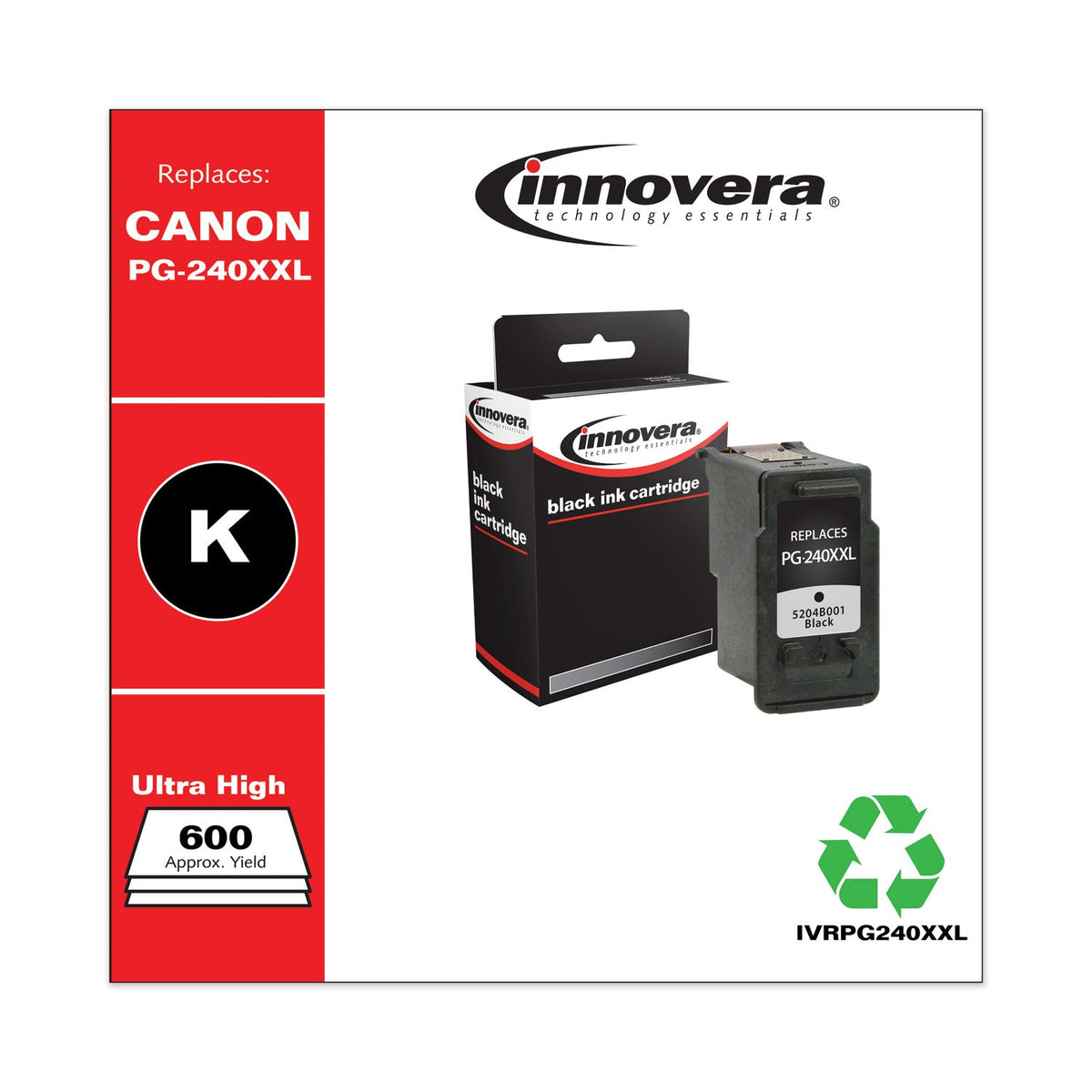 Innovera Remanufactured Black Extra High-Yield Ink, Replacement for PG-240XXL (5204B001), 600 Page-Yield