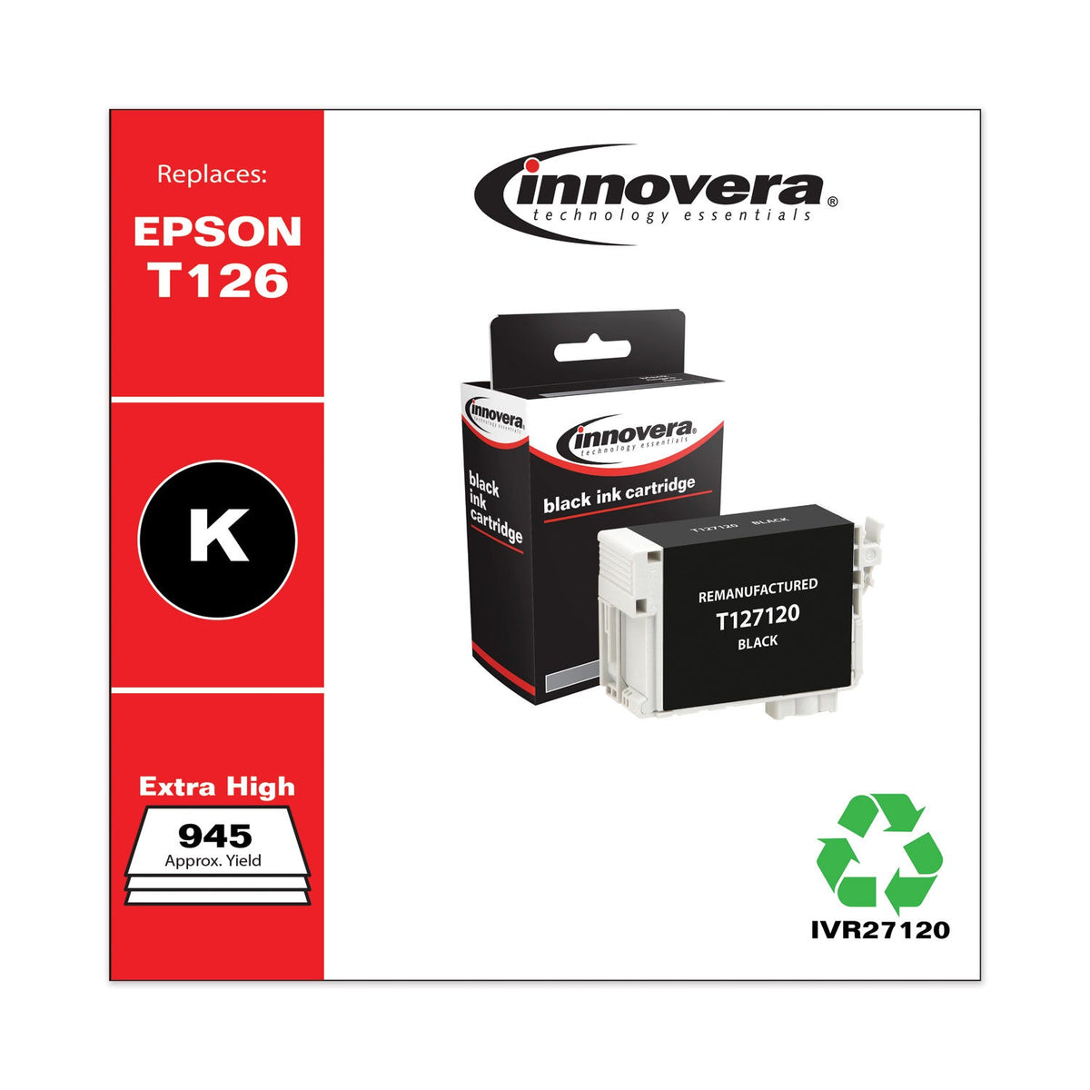 Innovera Remanufactured Black Ink, Replacement for 127 (T127120), 945 Page-Yield