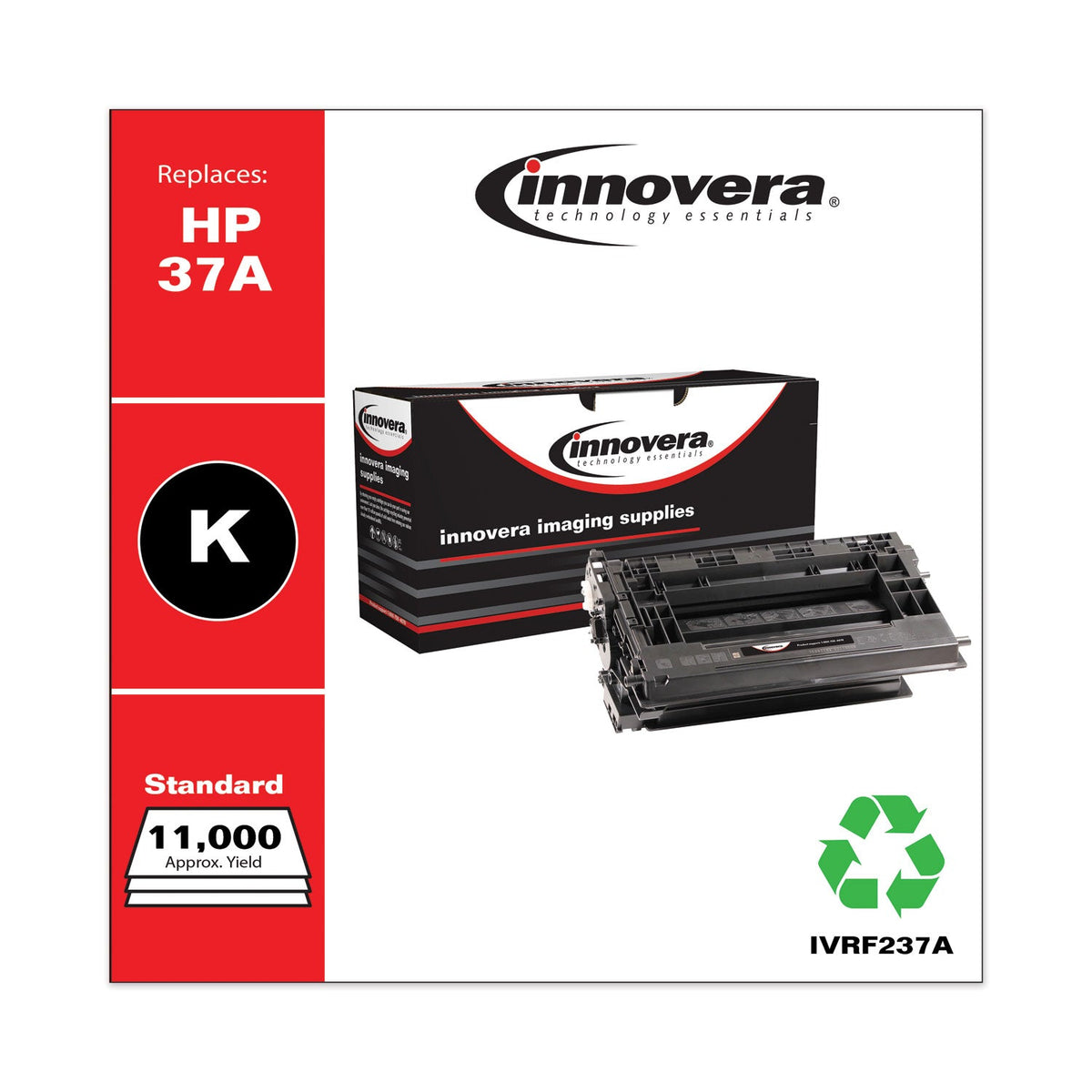 Innovera Remanufactured Black Toner, Replacement for 37A (CF237A), 11,000 Page-Yield