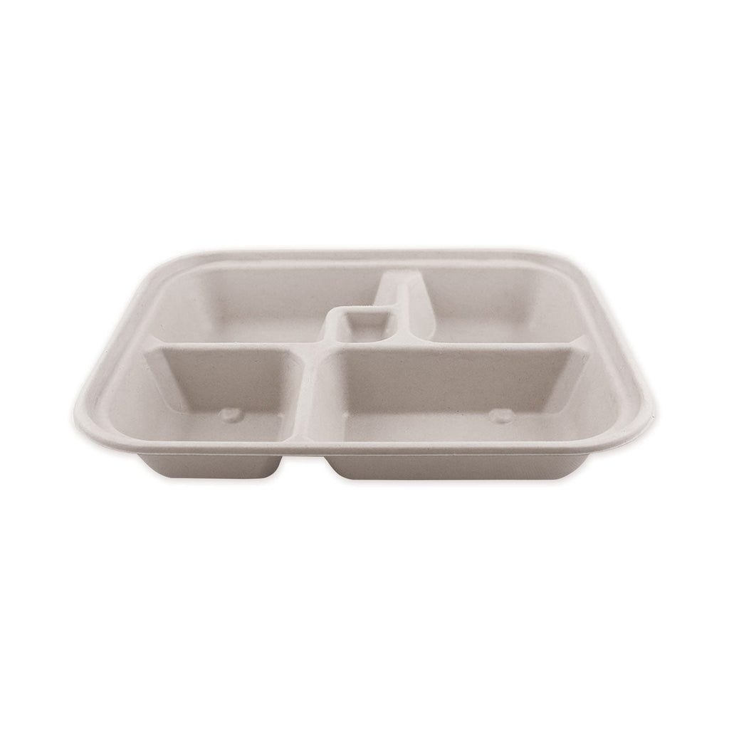 World Centric Fiber Bento Box Containers, 5-Compartment, 11.8 x 9.4 x 2, Natural, Paper, 300/Carton
