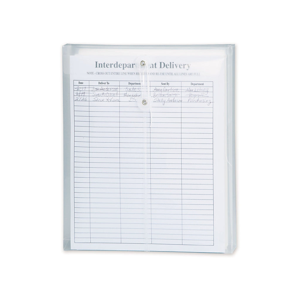 Smead Poly String and Button Interoffice Envelopes, Open-End (Vertical), 9.75 x 11.63, Clear, 5/Pack