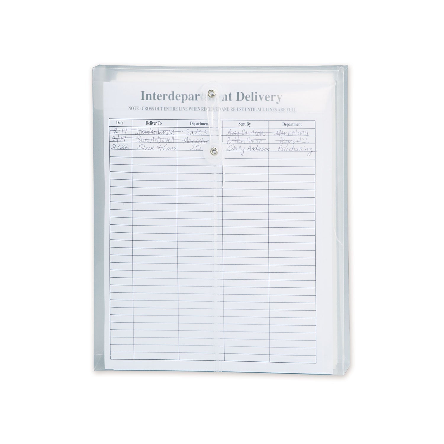 Smead Poly String and Button Interoffice Envelopes, Open-End (Vertical), 9.75 x 11.63, Clear, 5/Pack
