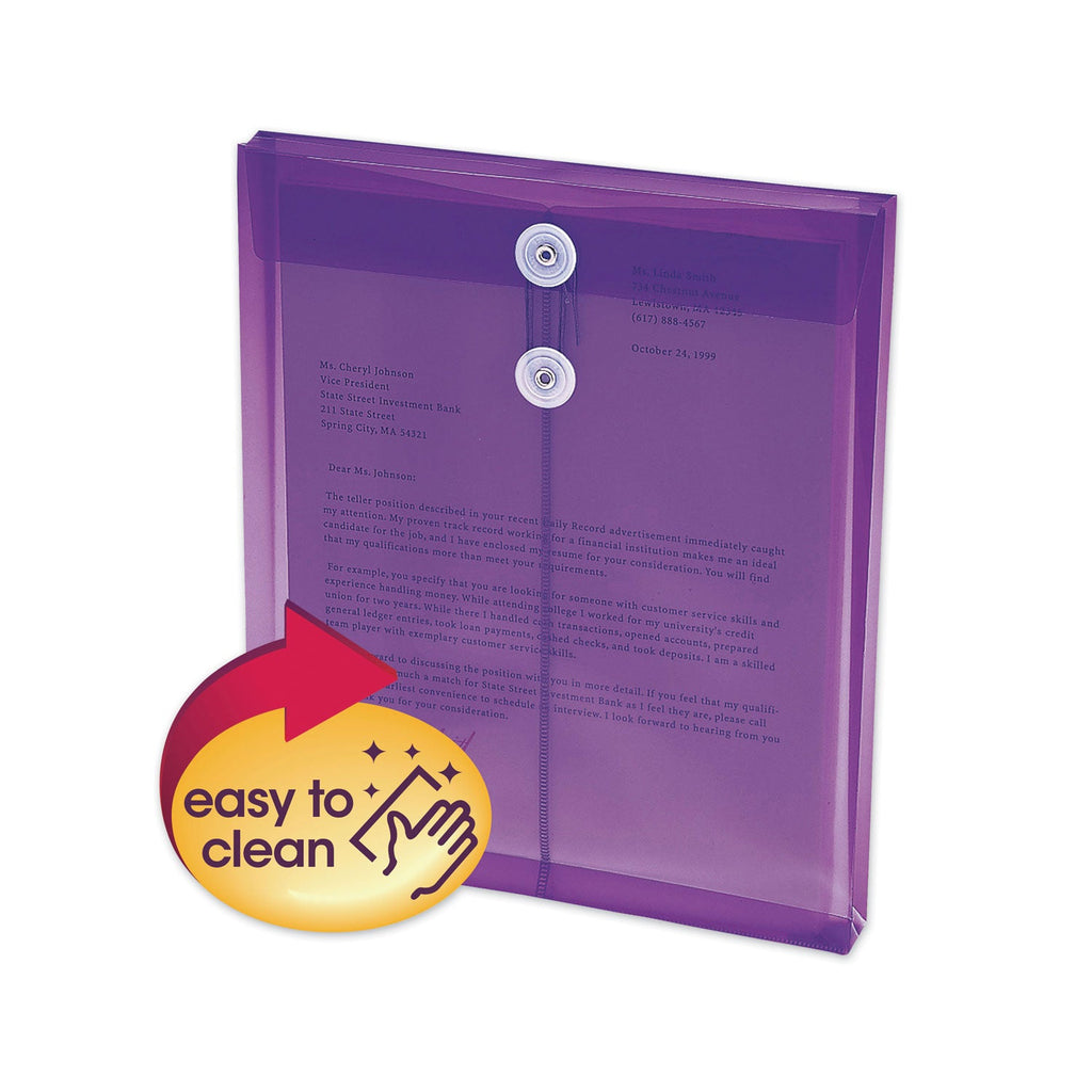 Smead Poly String and Button Interoffice Envelopes, Open-End (Vertical), 9.75 x 11.63, Transparent Purple, 5/Pack