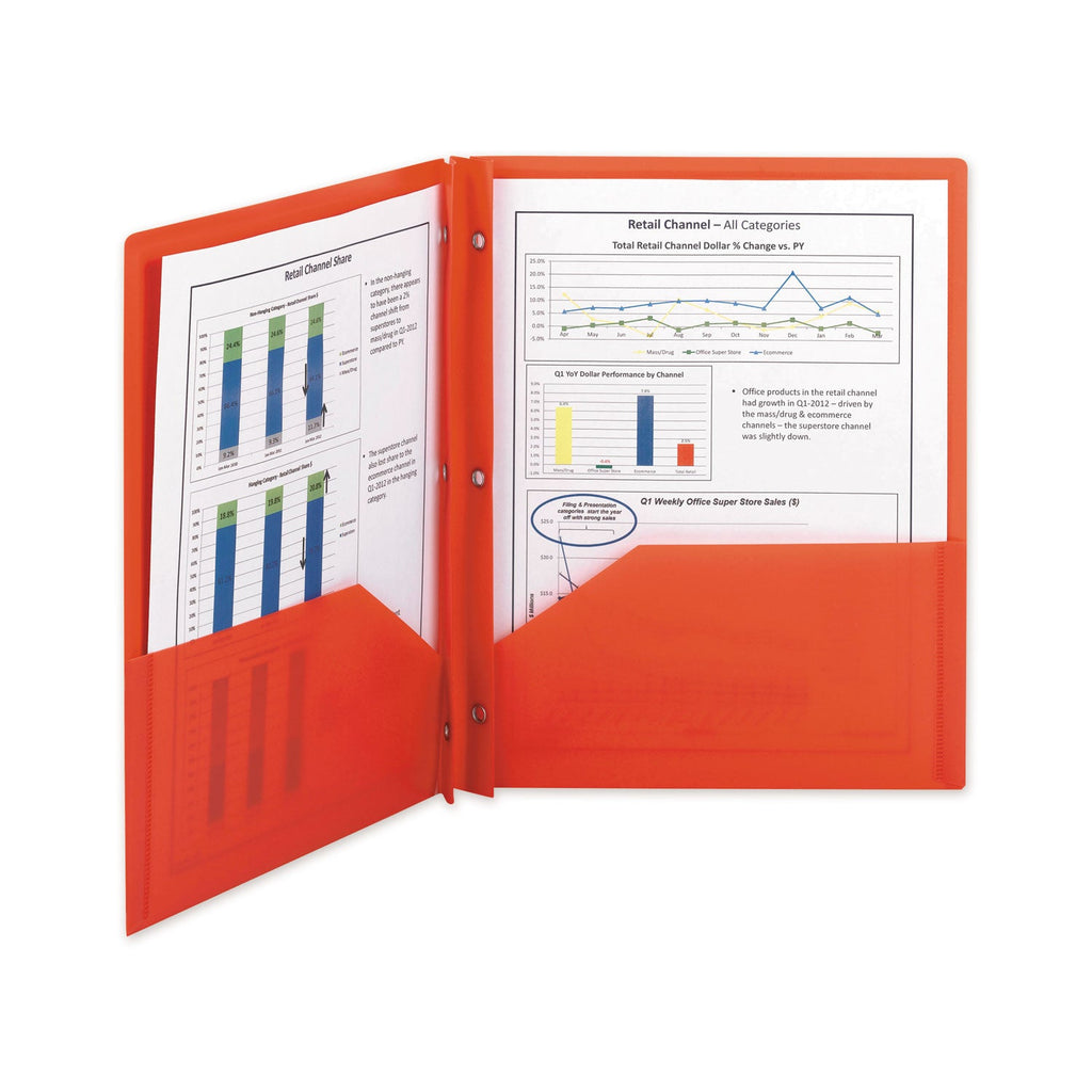 Smead Poly Two-Pocket Folder with Fasteners, 180-Sheet Capacity, 11 x 8.5, Red, 25/Box