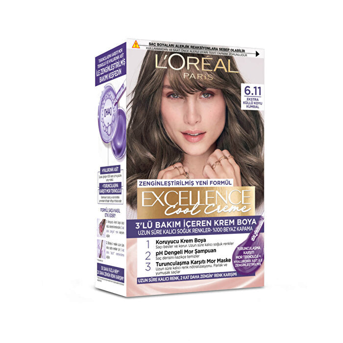 L'Oreal Paris Excellence Cool Creme Hair Color 6.11 - Extra Ash Dark Blond | 100% Grey Coverage