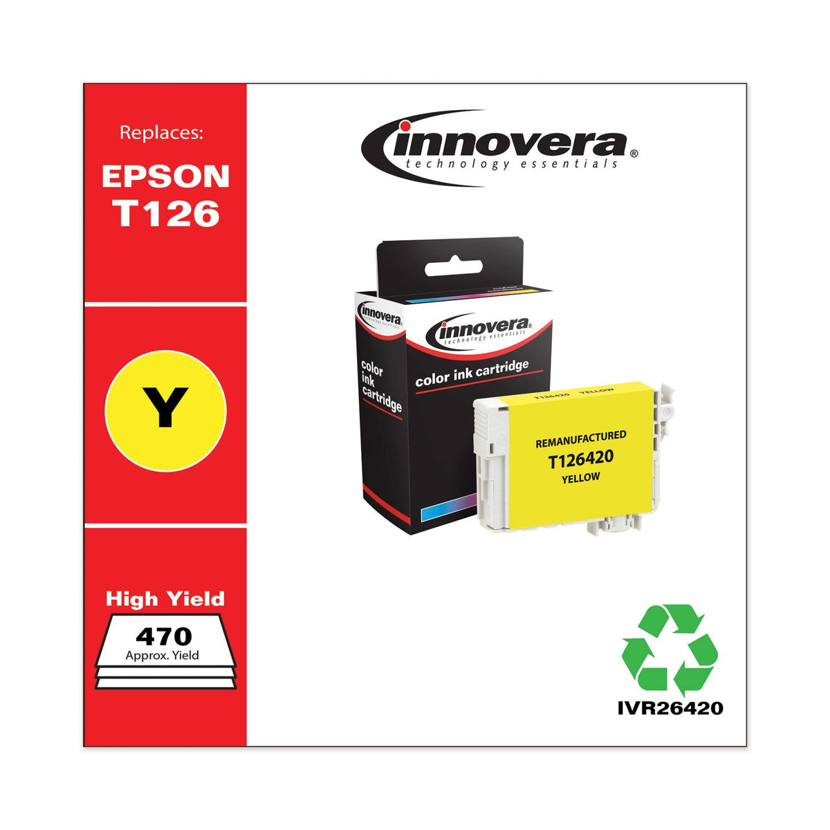 Innovera Remanufactured Yellow Ink, Replacement for 126 (T126420), 470 Page-Yield