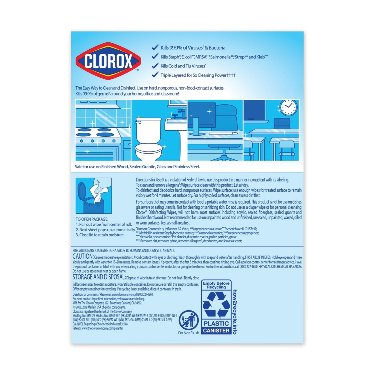 Clorox Disinfecting Wipes, 7 x 8, Fresh Scent, 35/Canister