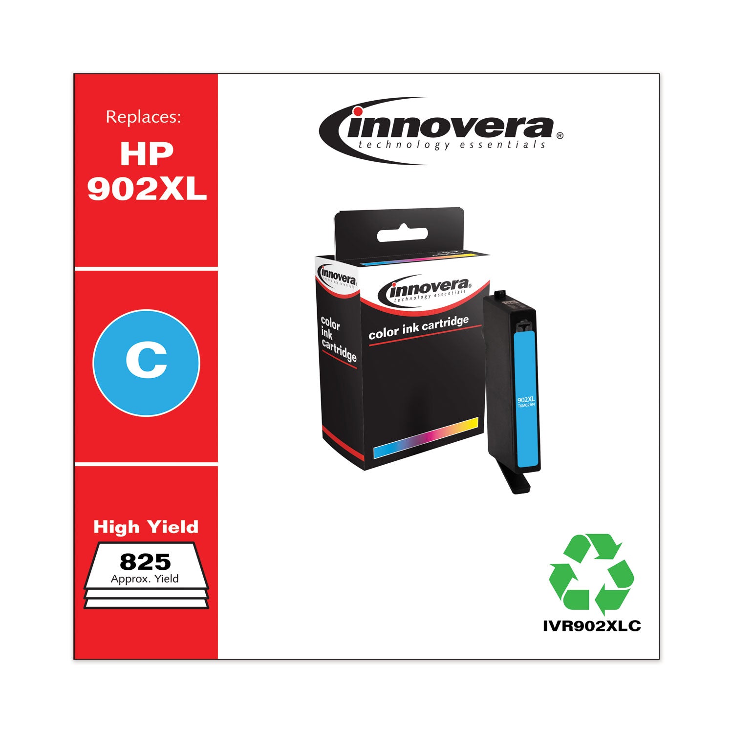Innovera Remanufactured Cyan High-Yield Ink, Replacement for 902XL (T6M02AN), 825 Page-Yield