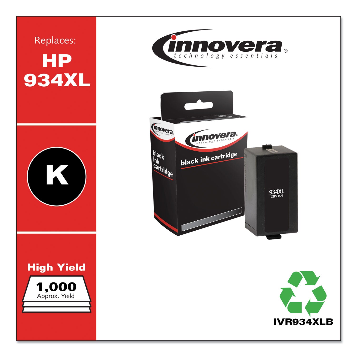 Innovera Remanufactured Black High-Yield Ink, Replacement for 934XL (C2P23AN), 1,000 Page-Yield