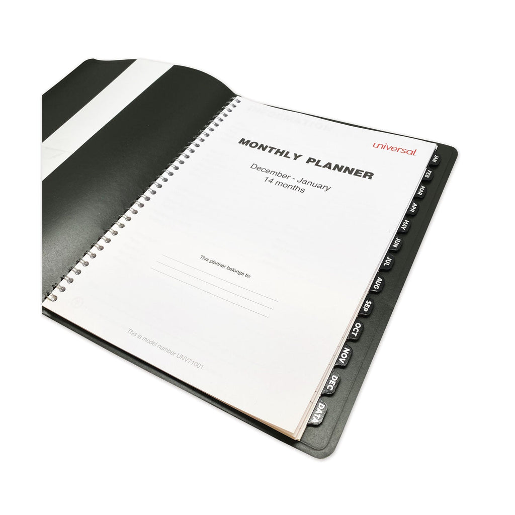 Universal Monthly Planner, 11 x 8, Black Cover, 14-Month, Dec 2022 through Jan 2024