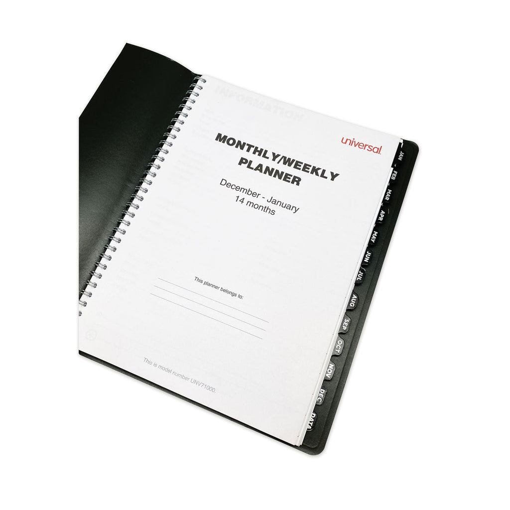 Universal Weekly Planner, 11 x 8, Black Cover, 14-Month, Dec 2022 through Jan 2024