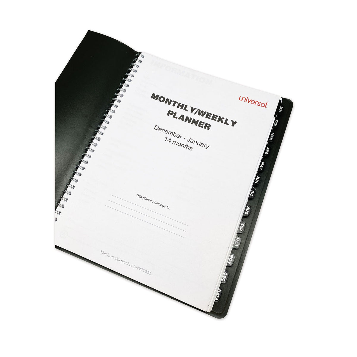 Universal Weekly Planner, 11 x 8, Black Cover, 14-Month, Dec 2022 through Jan 2024