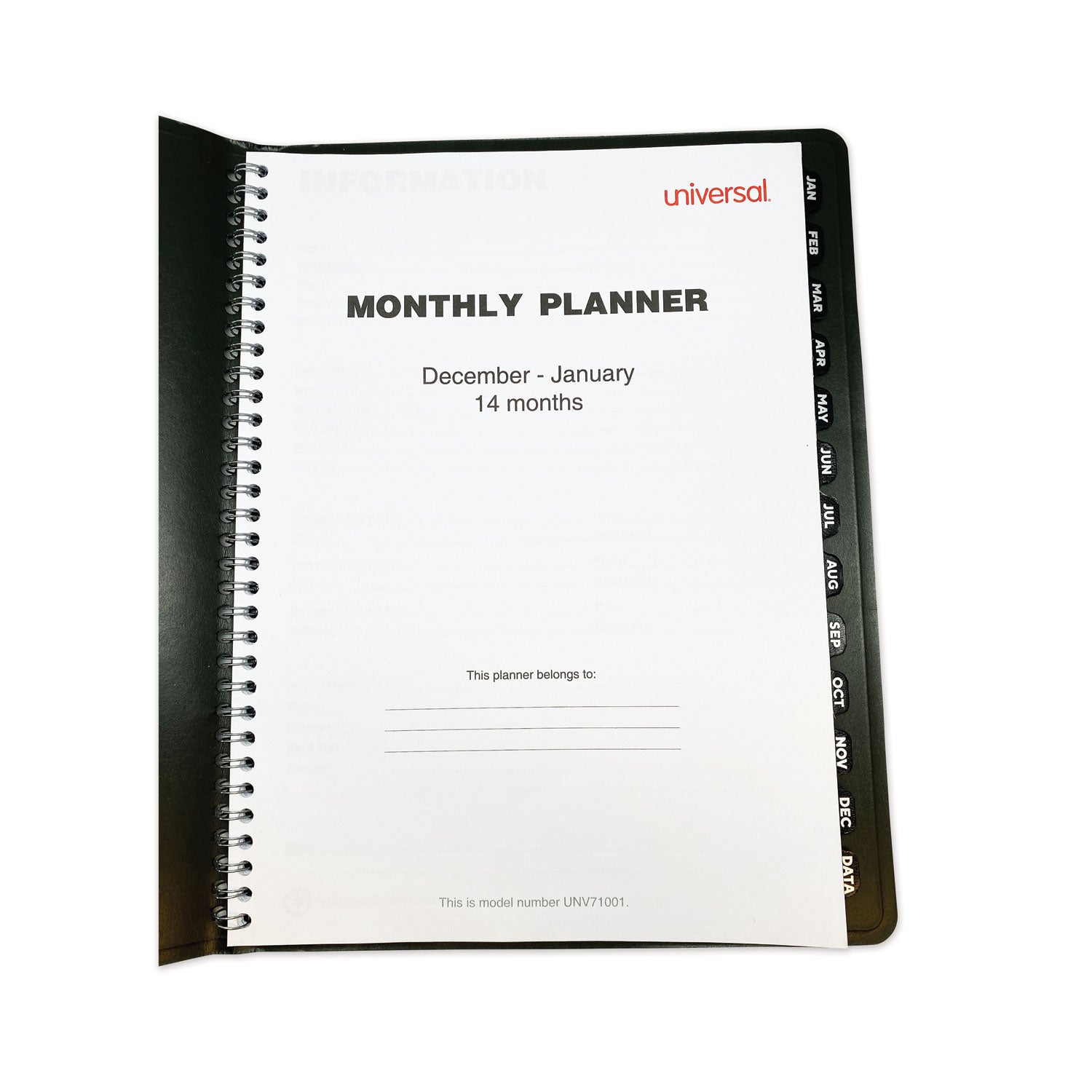 Universal Monthly Planner, 11 x 8, Black Cover, 14-Month, Dec 2022 through Jan 2024