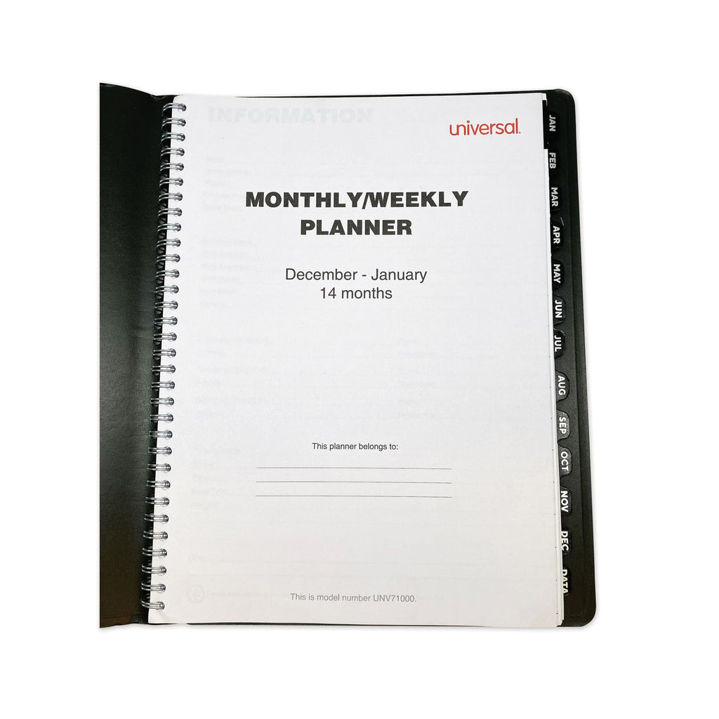 Universal Weekly Planner, 11 x 8, Black Cover, 14-Month, Dec 2022 through Jan 2024