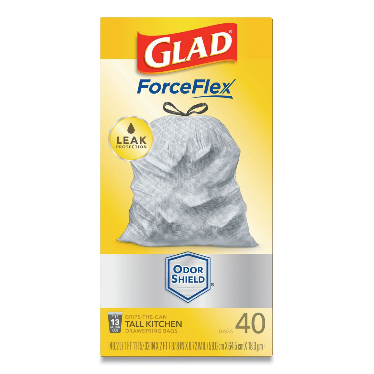 Glad Tall Kitchen Drawstring Trash Bags, 13 gal, 0.72 mil, 23.75" x 24.88", White, 240/Carton