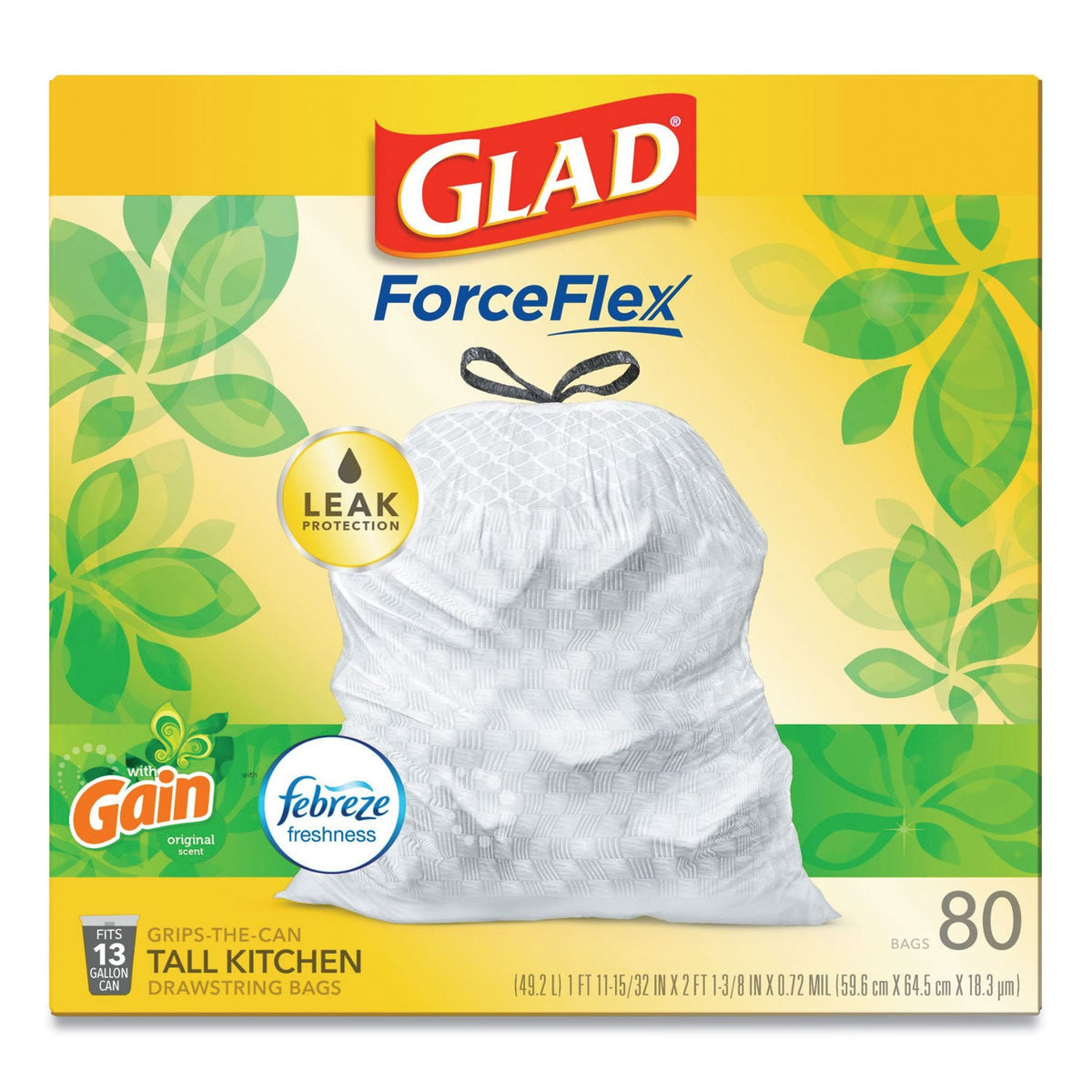 Glad OdorShield Tall Kitchen Drawstring Bags, 13 gal, 0.95 mil, 24" x 27.38", White, 240/Carton