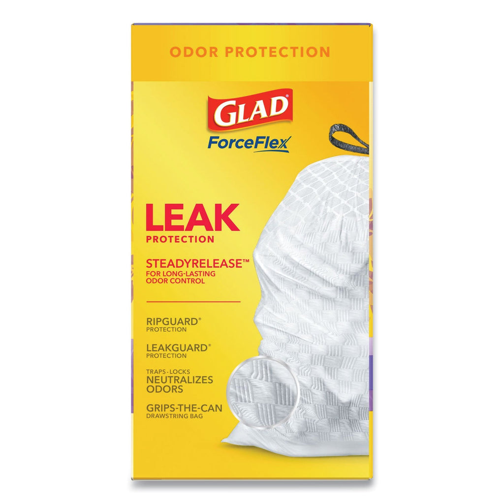 Glad OdorShield Tall Kitchen Drawstring Bags, 13 gal, 0.95 mil, 24" x 27.38", White, 80/Box