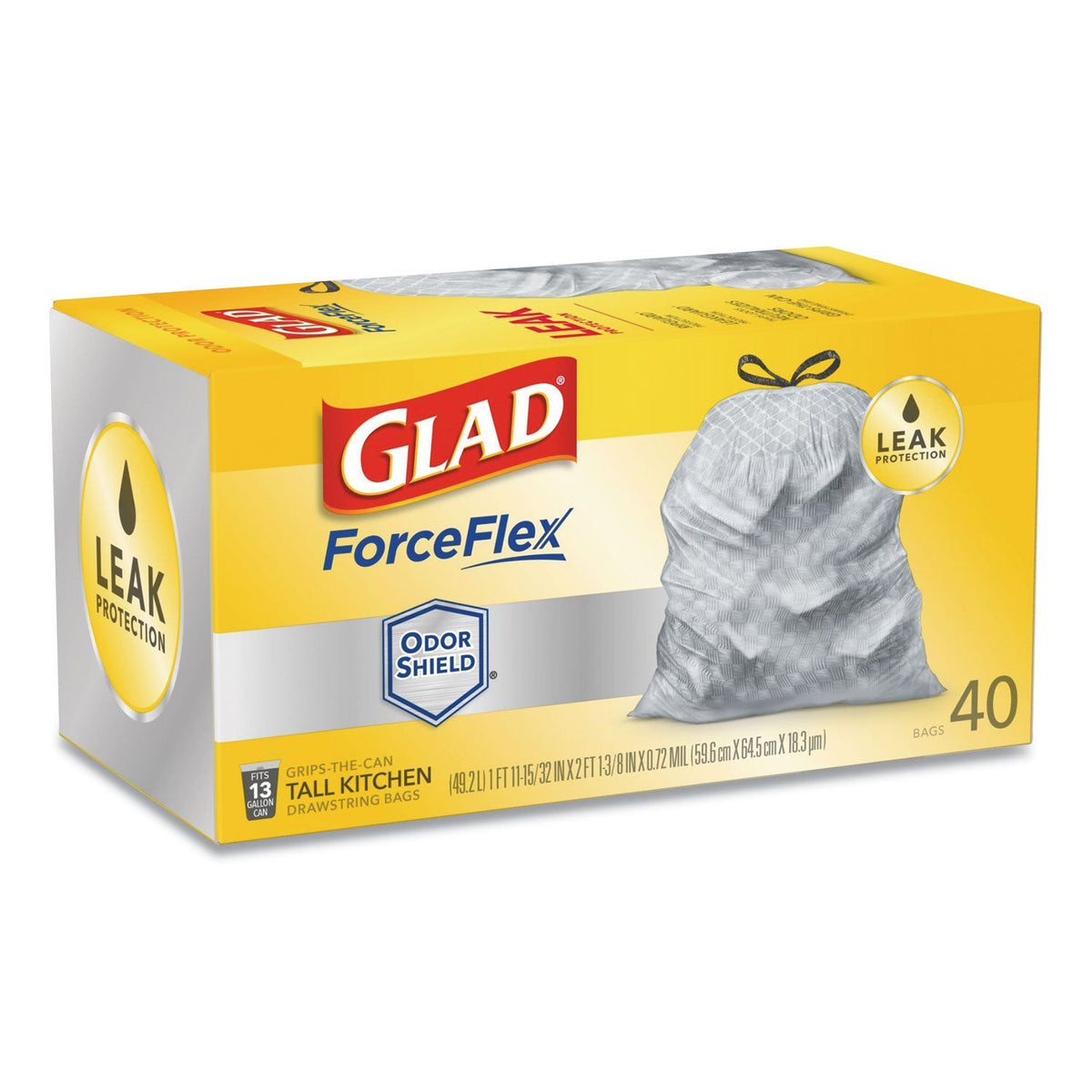 Glad Tall Kitchen Drawstring Trash Bags, 13 gal, 0.72 mil, 23.75" x 24.88", White, 240/Carton