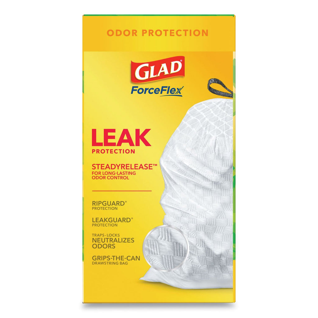 Glad OdorShield Tall Kitchen Drawstring Bags, 13 gal, 0.95 mil, 24" x 27.38", White, 240/Carton