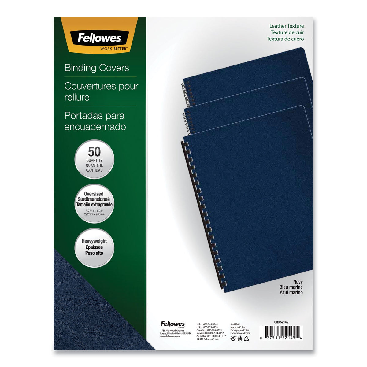 Fellowes Executive Leather-Like Presentation Cover, Navy, 11.25 x 8.75, Unpunched, 50/Pack
