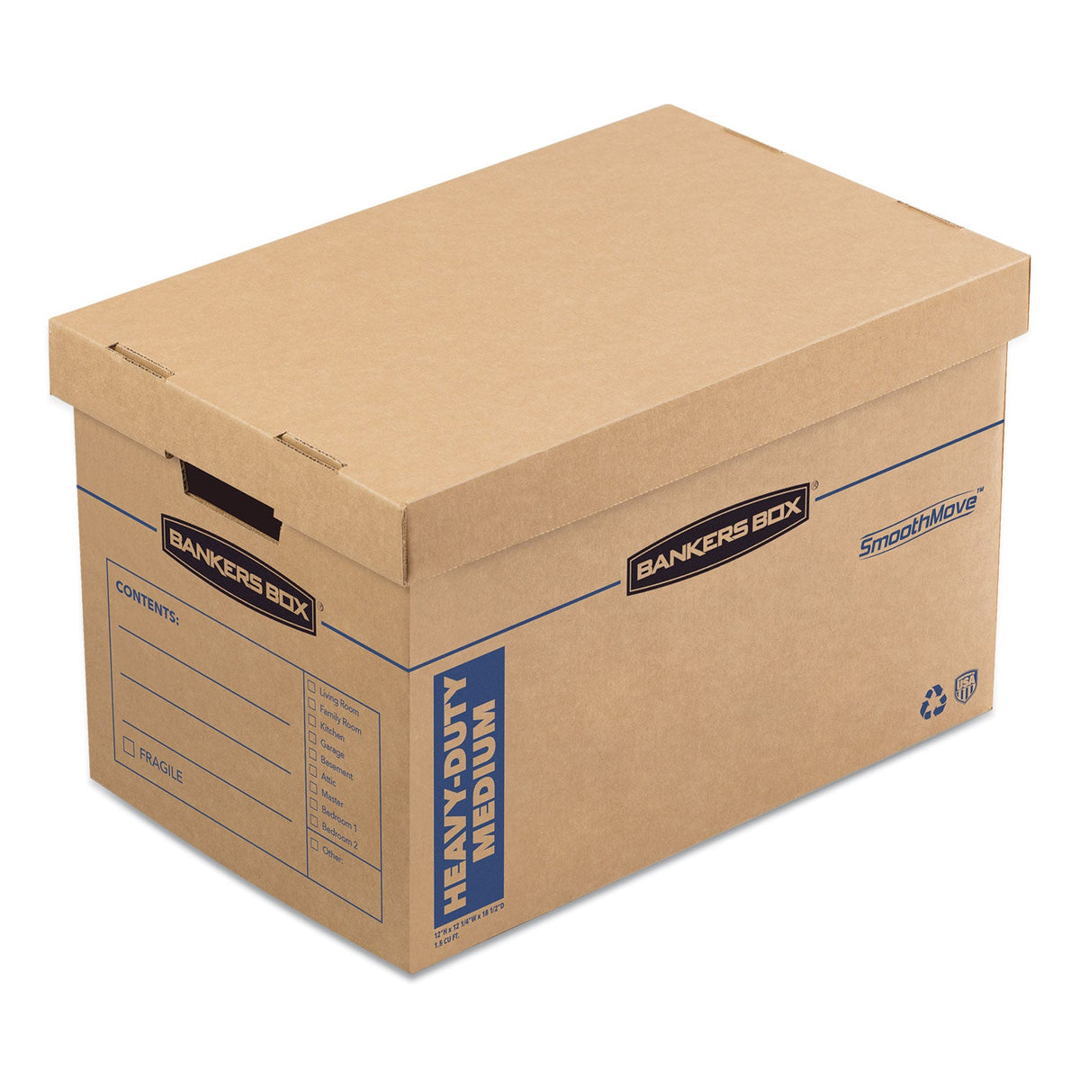 Bankers Box SmoothMove Kitchen Moving Kit with Dividers + Foam, Half Slotted Container (HSC), Medium, 12.25" x 18.5" x 12", Brown/Blue