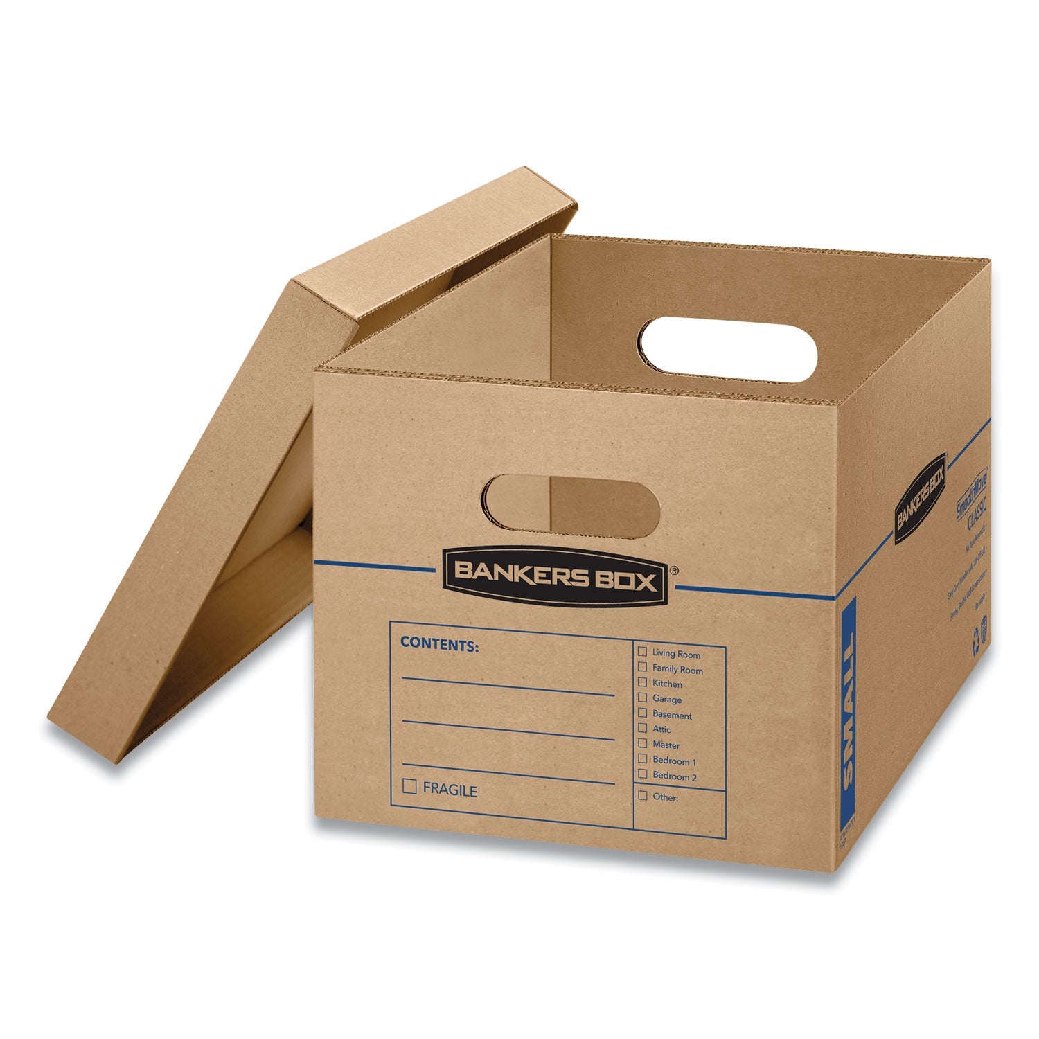 Bankers Box SmoothMove Classic Moving/Storage Boxes, Half Slotted Container (HSC), Small, 12" x 15" x 10", Brown/Blue, 20/Carton
