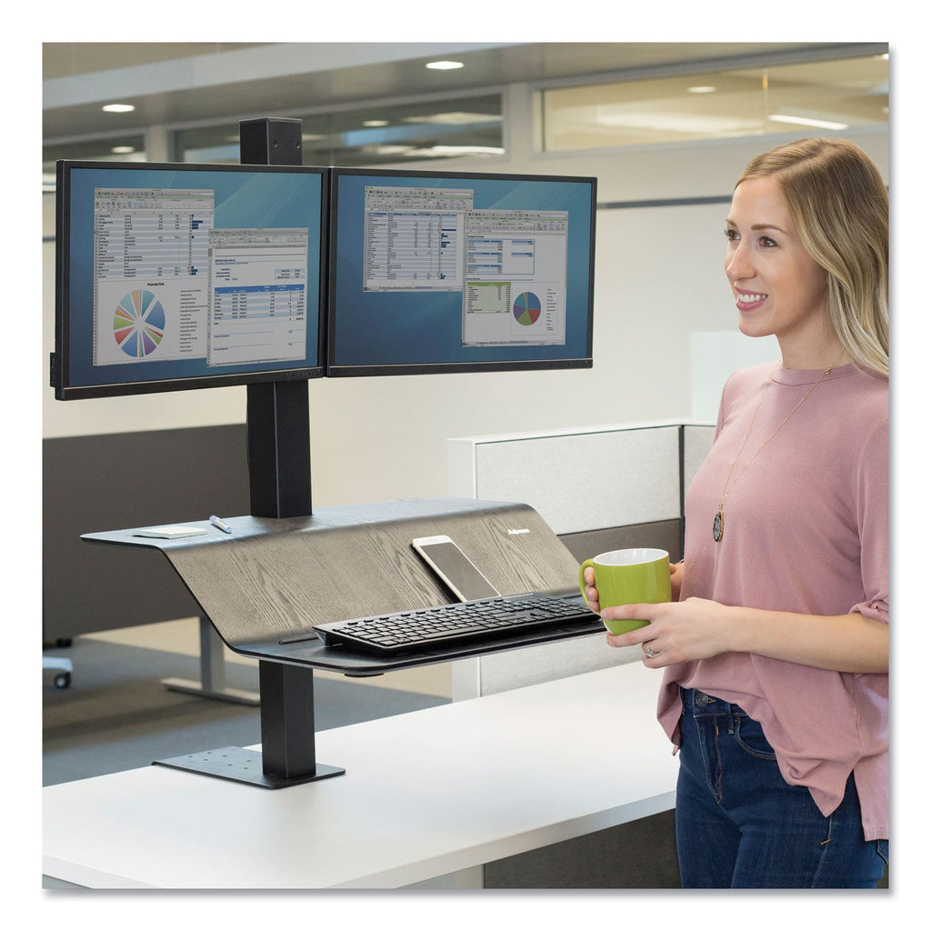 Fellowes Lotus VE Sit-Stand Workstation - Dual, 29" x 28.5" x 42.5", Black