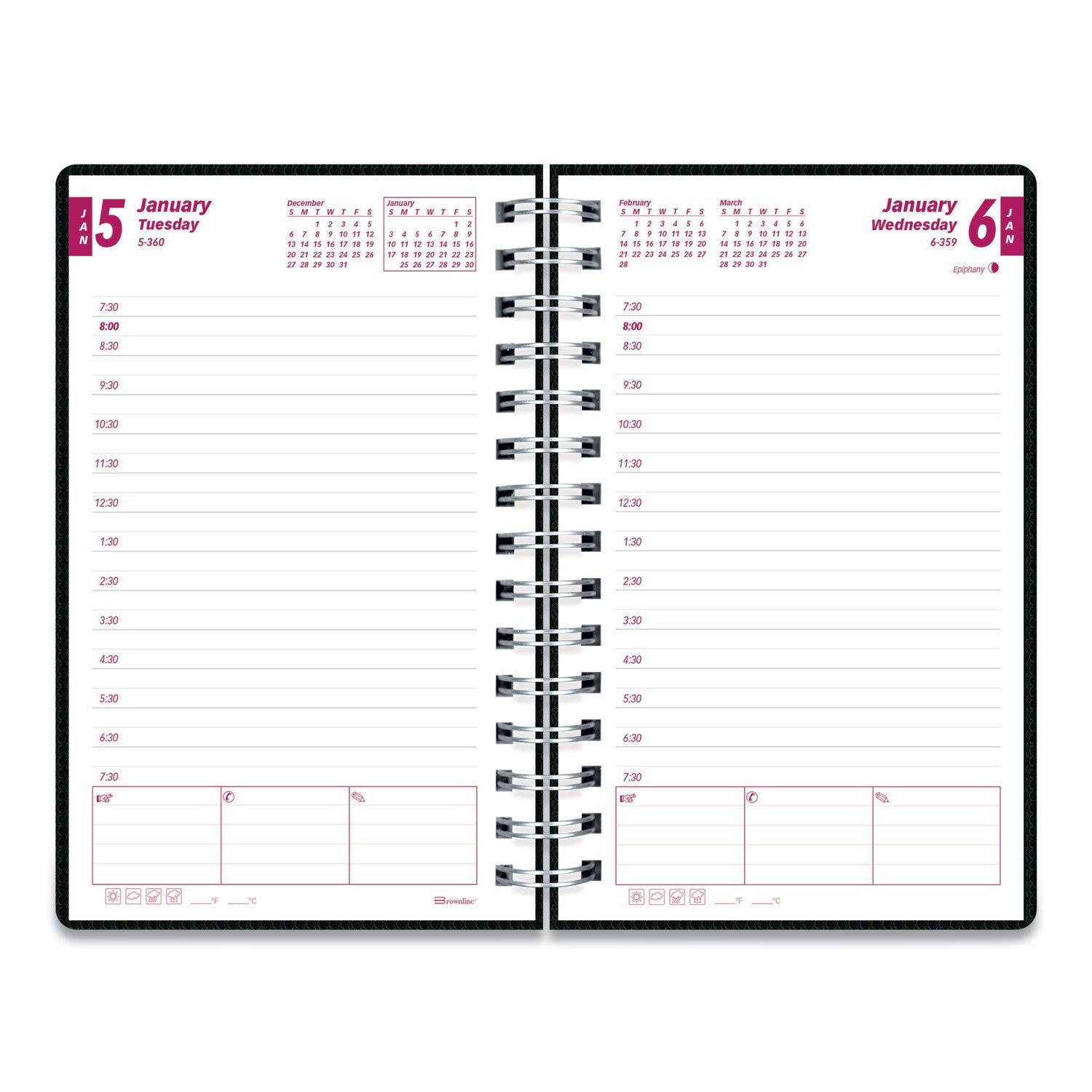 Brownline DuraFlex Daily Planner, 8 x 5, Black Cover, 12-Month (Jan to Dec): 2023