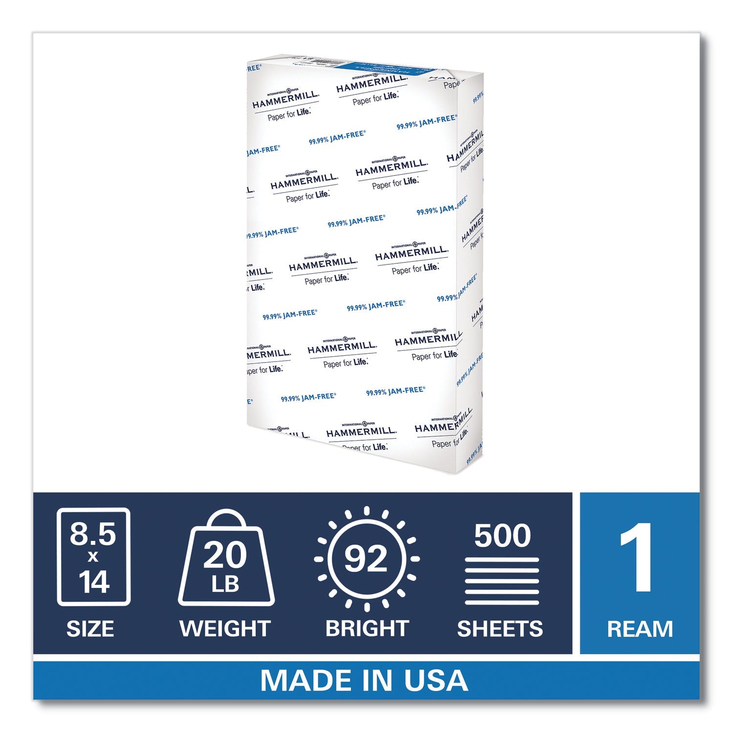 Hammermill Copy Plus Print Paper, 92 Bright, 20 lb Bond Weight, 8.5 x 14, White, 500/Ream