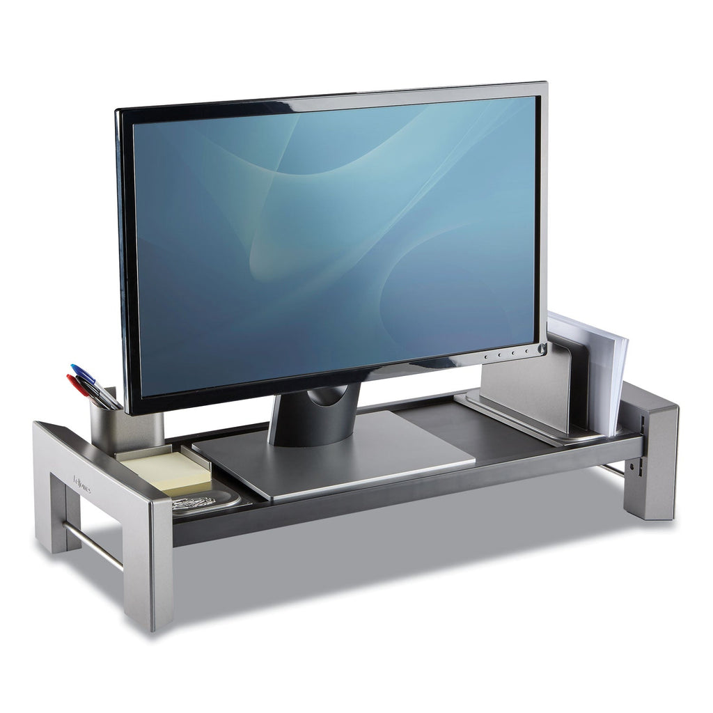 Fellowes Professional Series Flat Panel Workstation, 25.88" x 11.5" x 2.5" to 4.5", Black/Silver, Supports 40 lbs