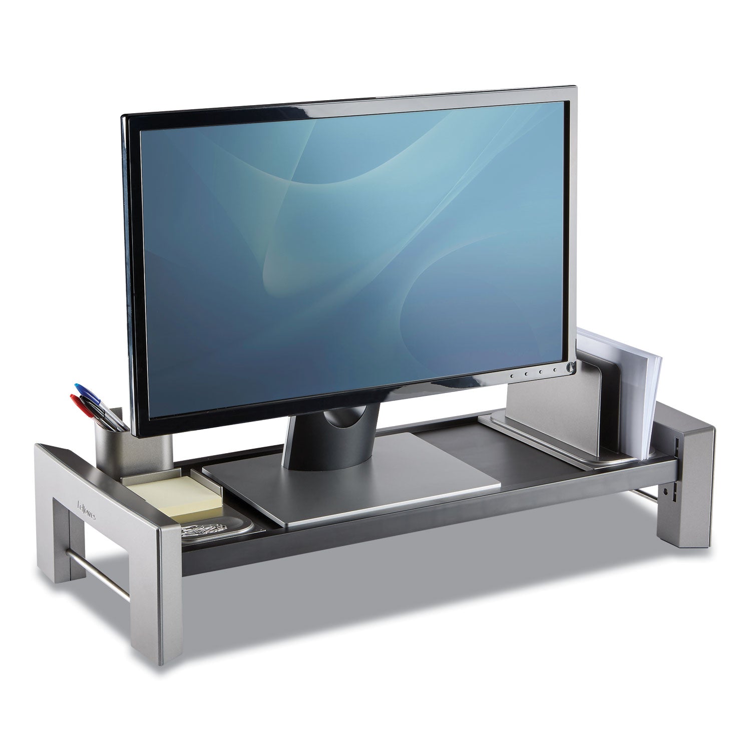 Fellowes Professional Series Flat Panel Workstation, 25.88" x 11.5" x 2.5" to 4.5", Black/Silver, Supports 40 lbs