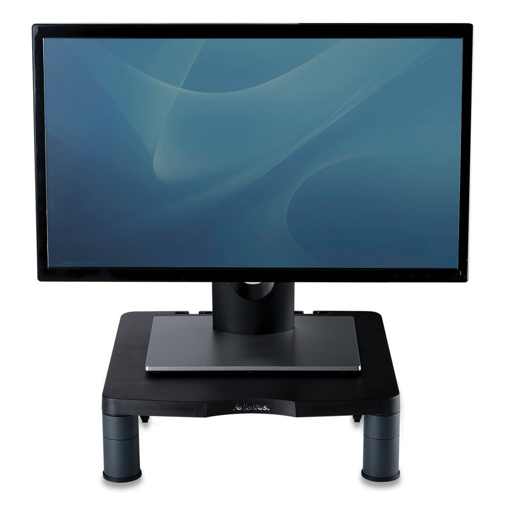 Fellowes Standard Monitor Riser, 13.38" x 13.63" x 2" to 4", Graphite, Supports 60 lbs
