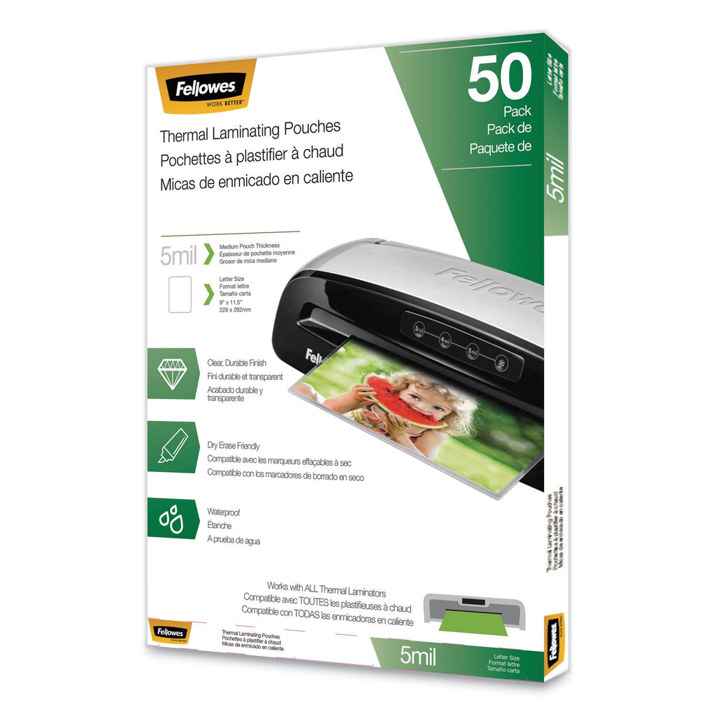 Fellowes Thermal Laminating Pouches, 5 mil, 9" x 11.5", Matte Clear, 50/Pack